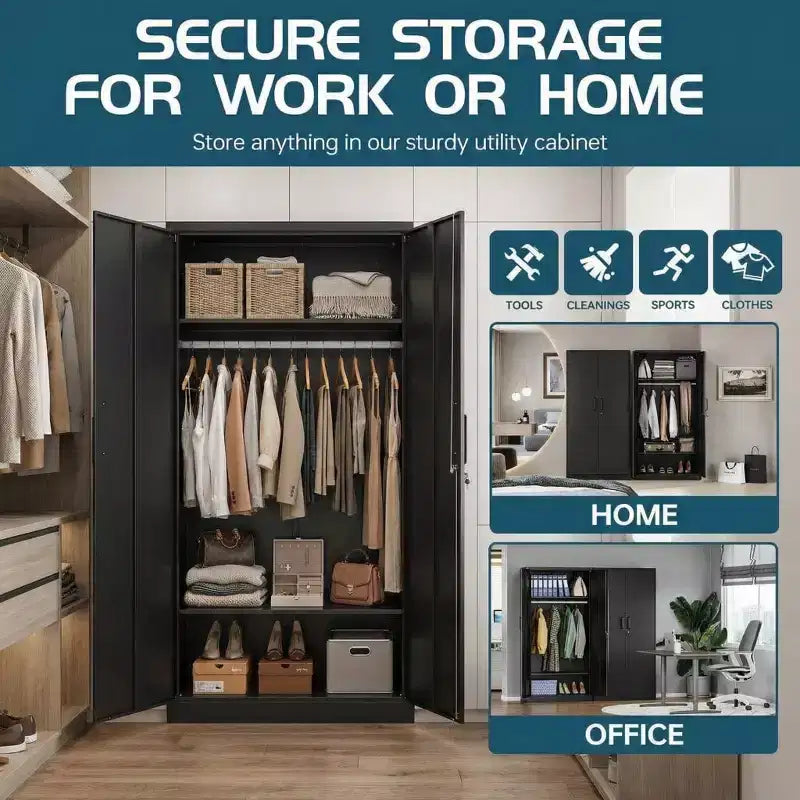 183 cm hoher, strapazierfähiger Stahlschrank mit Schloss, Metall-Garagen-Aufbewahrungsschränke, Metallschrank zur Aufbewahrung für Zuhause, Schlafzimmer, Büro und Garderobe