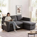 Sofá cama extraíble 2 en 1 Dyonery con chaise longue con almacenamiento, sofá seccional de pana C con puertos USB para sala de estar