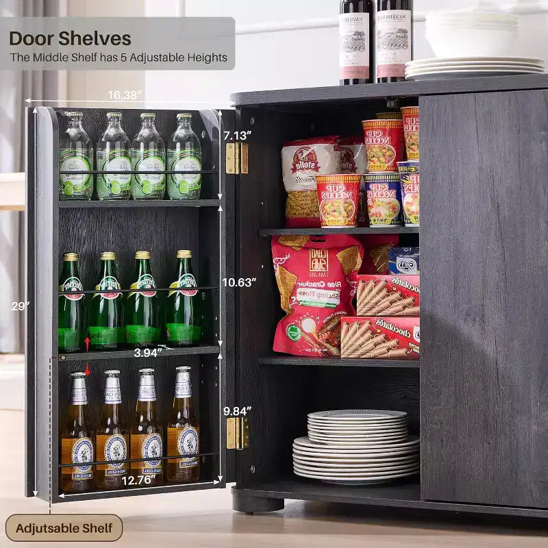 Aparador de cocina con 4 puertas y estantes, aparador moderno grande para almacenamiento, aparador bar para café de 66 pulgadas
