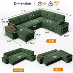 Divano componibile letto modulare Dyonery 112 con letto estraibile, divano componibile a U con contenitore, sedute extra larghe e profonde per il soggiorno