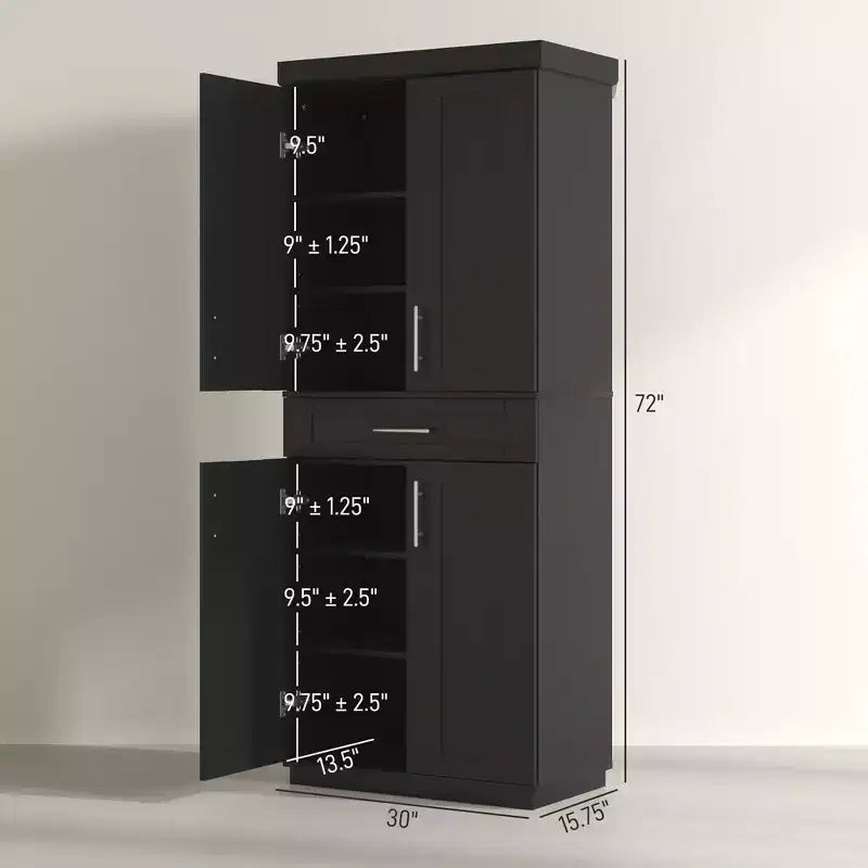 Dispensa da cucina moderna indipendente, mobiletto con ante e cassetto, ripiani regolabili