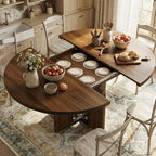 Table à manger ronde extensible de 47 à 63 po pour 4 à 8 personnes, table de cuisine extensible en bois de style champêtre avec structure en métal, table ovale gain de place pour appartement, gris rétro