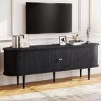 AMERLIFE 70-Zoll-TV-Ständer mit Beinen aus Massivholz, moderne TV-Konsole im Mid-Century-Stil mit Lamellentür