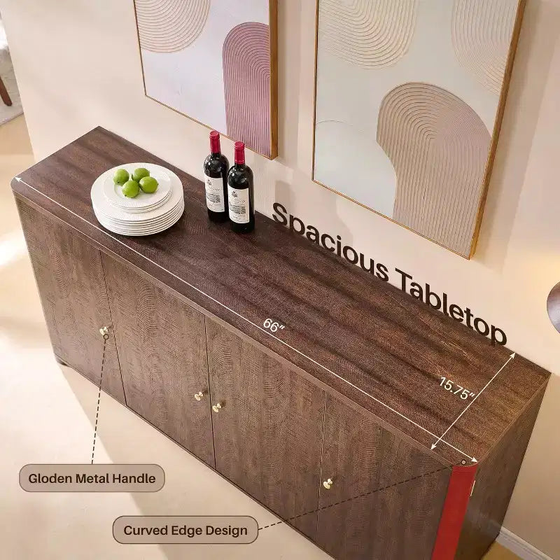 Aparador de cocina con 4 puertas y estantes, aparador moderno grande para almacenamiento, aparador bar para café de 66 pulgadas