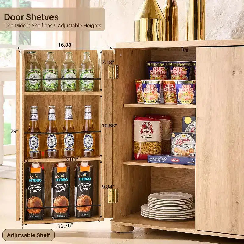 Aparador de cocina con 4 puertas y estantes, aparador moderno grande para almacenamiento, aparador bar para café de 66 pulgadas