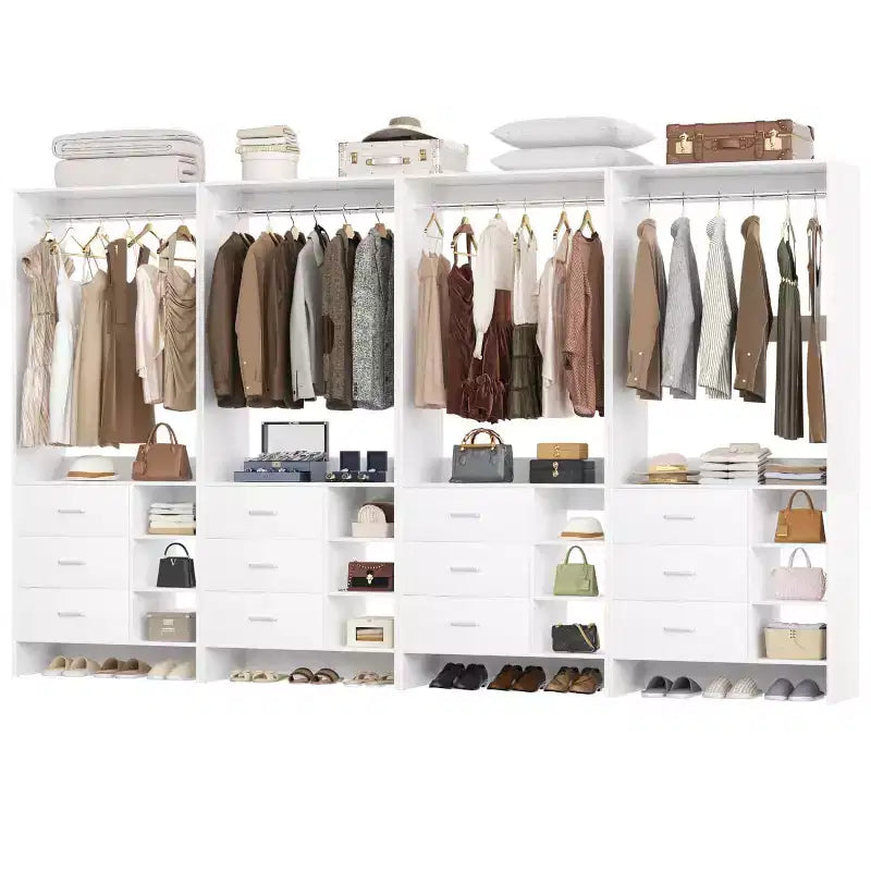 Set Besiost di 4 organizzatori per armadio con cassetti in legno e aste appendiabiti