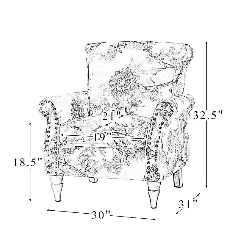 Araceli traditionele houten bloemenfauteuil met bekleding, hoge rugleuning en sierspijkerrand| ART OF LIVING DESIGNS