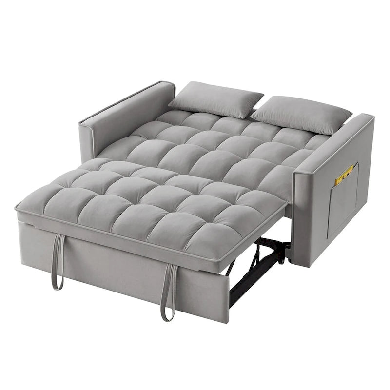 Divano letto loveseat 4 in 1 con braccioli e tasche portaoggetti, divano letto estraibile trapuntato multifunzione con schienale regolabile