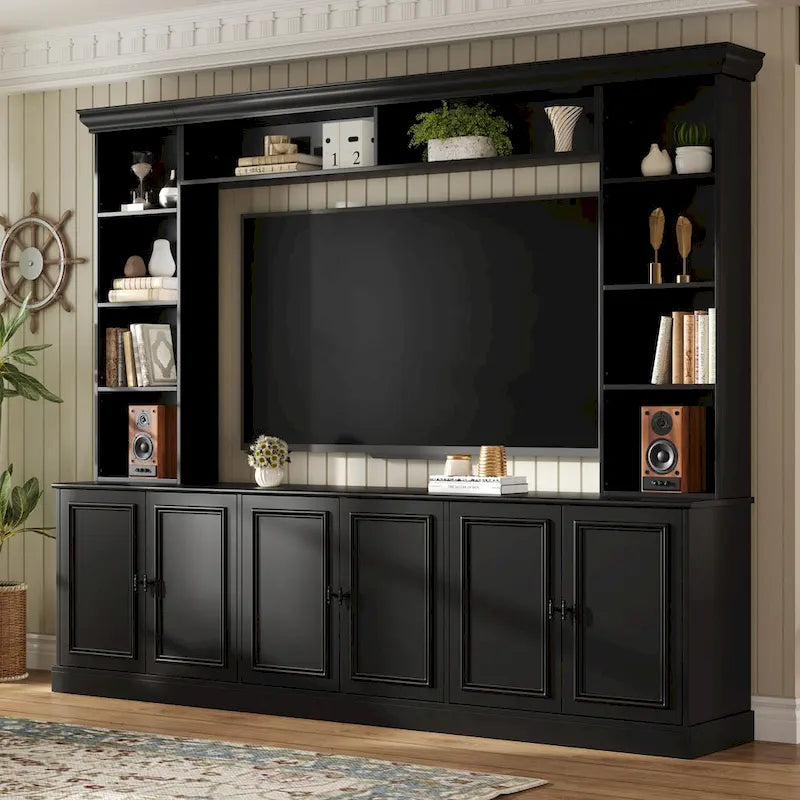 Set da parete per centro d'intrattenimento in 4 pezzi con ponte per TV fino a 70 , mobile TV W/ripiani regolabili, ampia consolle multimediale
