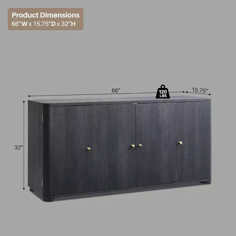 Aparador de cocina con 4 puertas y estantes, aparador moderno grande para almacenamiento, aparador bar para café de 66 pulgadas