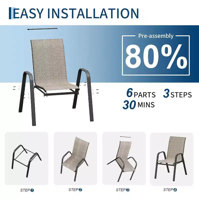 Sillas de patio, juego de 4/6 sillas de comedor apilables para exteriores, ligeras y resistentes a todo tipo de clima, de textileno, con reposabrazos, para jardín y zona de piscina