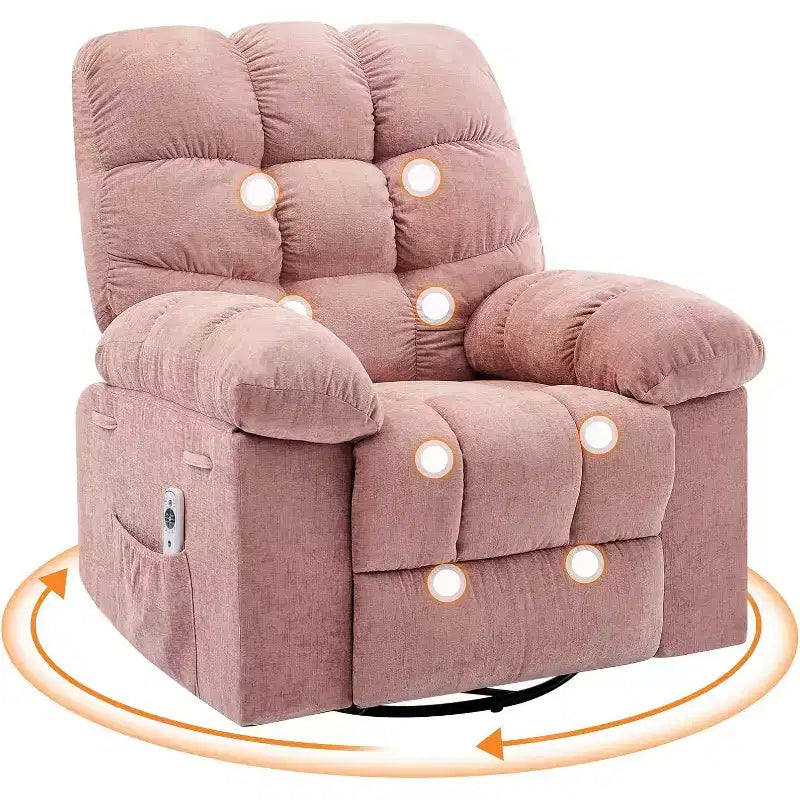 Massagestoel met warmtefunctie - 360° draaibare schommelstoel, extra brede eenpersoonsbank met vibratie, USB en opbergvakken voor woonkamer/slaapkamer