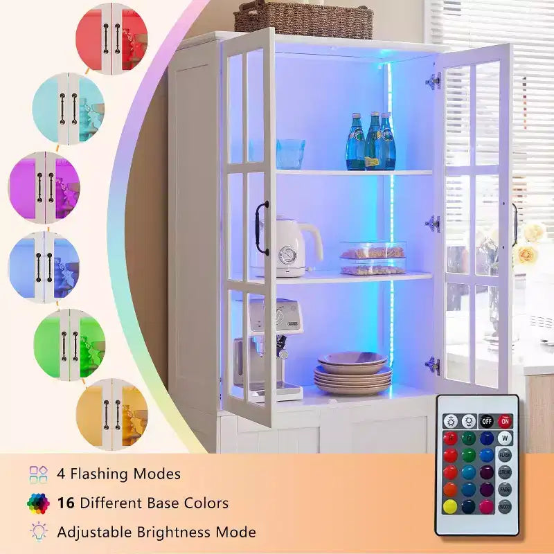 AMERLIFE Mobile contenitore alto 71 con luci LED, grande libreria con ante in vetro acrilico