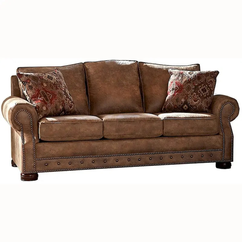 Divano letto Rancho in tessuto effetto pelle scamosciata marrone rustico - 37 x 86 x 40