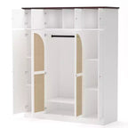 Armario ropero alto de 70,87 pulgadas con 8 puertas y gran capacidad, barra para colgar, estantes ajustables y puertas decorativas de ratán