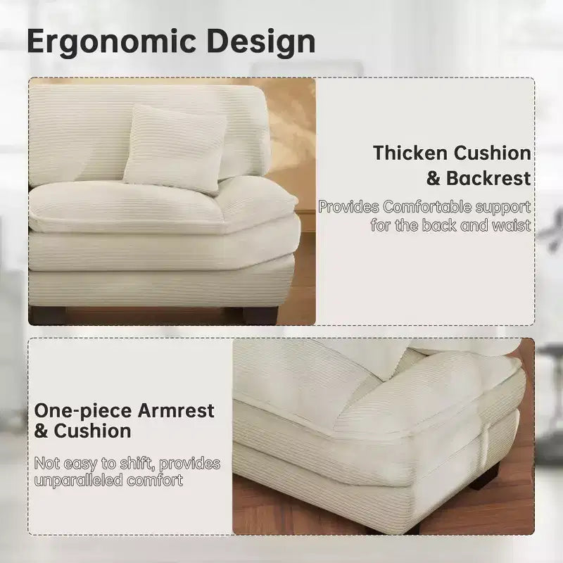 Sofá de pana beige de 87 pulgadas con 2 cojines, sofá de asiento profundo con forma de velero para sala de estar, espacios pequeños, oficina o apartamento - Morden Fort