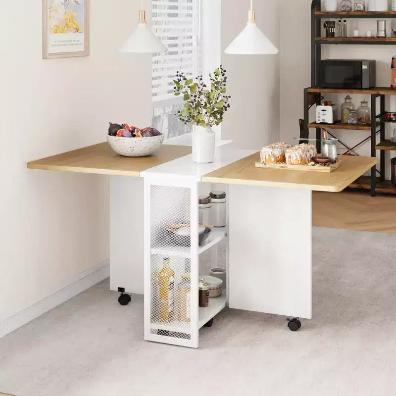 Mesa de comedor plegable para cocina, mesa de comedor que ahorra espacio, mesa de cocina extensible con ala abatible y 6 ruedas para espacios pequeños