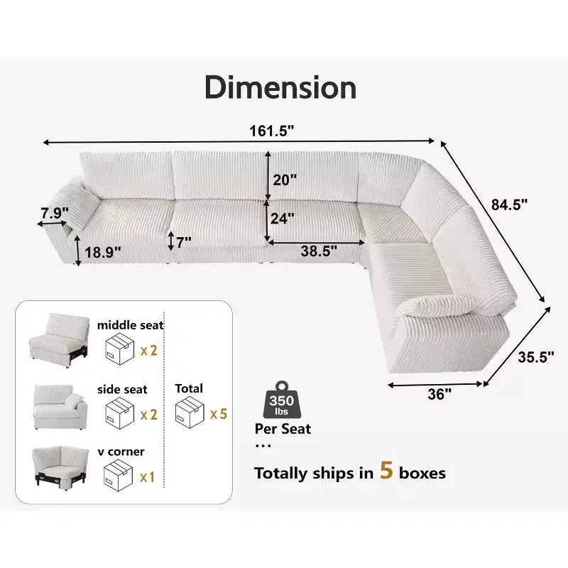 Modulares Cord-Sofaelement von Dyonery mit abnehmbaren, waschbaren Bezügen