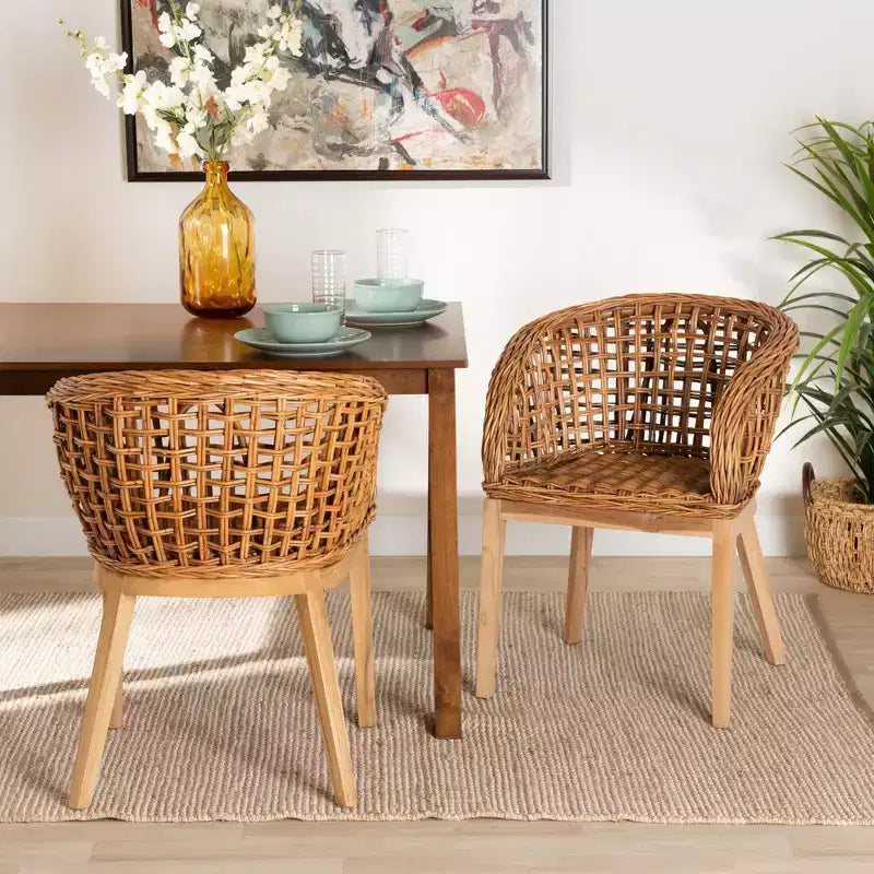 Set di 2 sedie da pranzo bali & pari Mario in legno di teak e rattan, finitura marrone naturale, in stile bohémien moderno