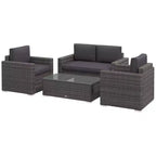Ensemble de canapé en rotin de 4 pièces, salon de jardin en résine tressée avec causeuse, fauteuils et table basse avec plateau en verre pour l’extérieur