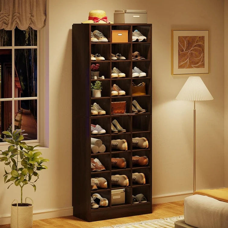Meuble à chaussures haut pour 30 paires, étagère de rangement blanche en bois à 10 niveaux pour placard et entrée – 10 niveaux