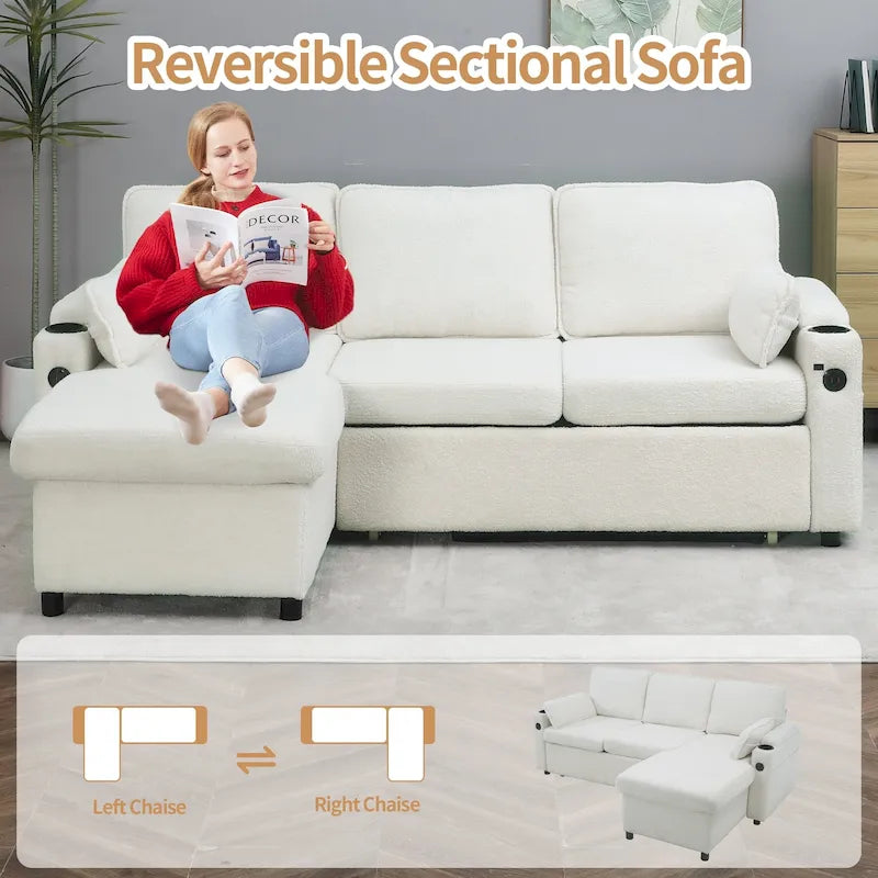 80 L-förmiges Schlafsofa, Schlafsofa mit ausziehbarem Bett, wendbares Schlafsofa