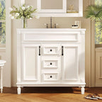 Meuble-lavabo moderne de salle de bains de 36 po avec vasque sur plan, armoire à miroir, 2 portes et 2 tiroirs