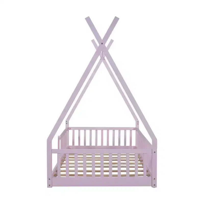 Letto a pavimento per bambini, letti a tenda singoli, letto Montessori a pavimento con doghe e sponde, struttura letto a casetta in legno per bambini e bambine