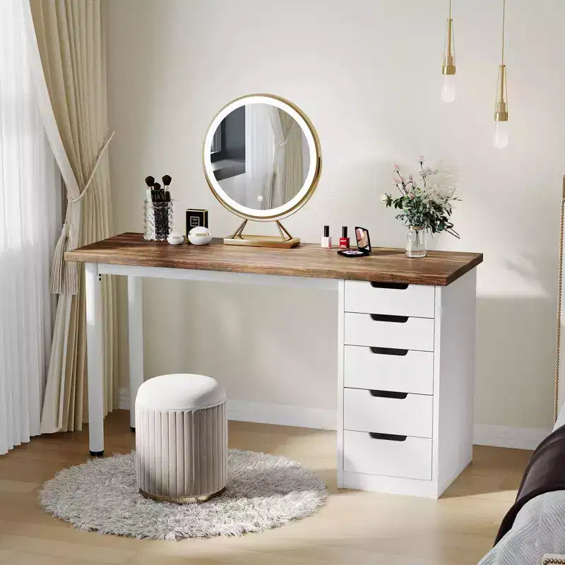 Computerbureau van 47 inch met 5 opbergladen, omkeerbare moderne rustieke studie- en schrijftafel, thuiswerkplek voor kleine ruimtes