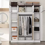 Armario ropero alto de 70,87 pulgadas con 8 puertas y gran capacidad, barra para colgar, estantes ajustables y puertas decorativas de ratán