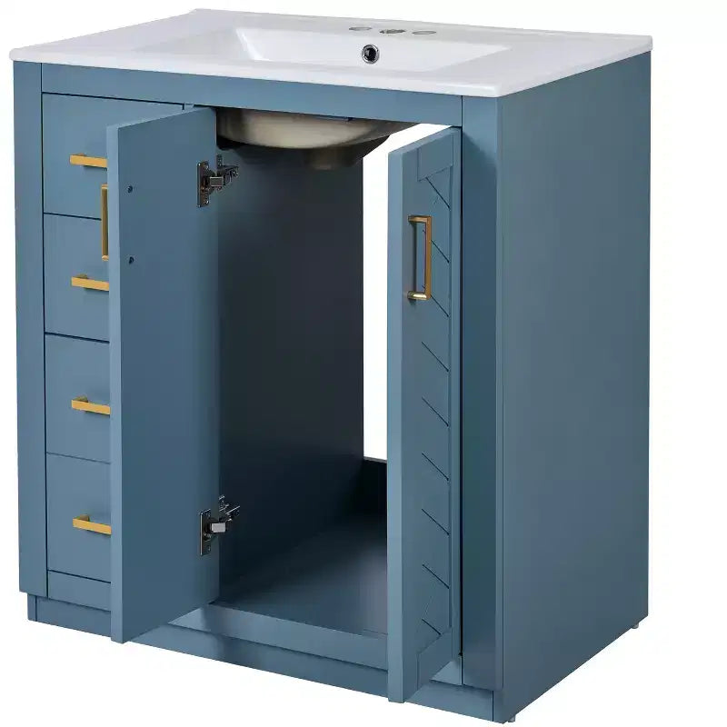 Meuble-lavabo de salle de bains de 30 po à lavabo simple, avec armoire et 3 tiroirs – noir / bleu / vert / indigo / blanc