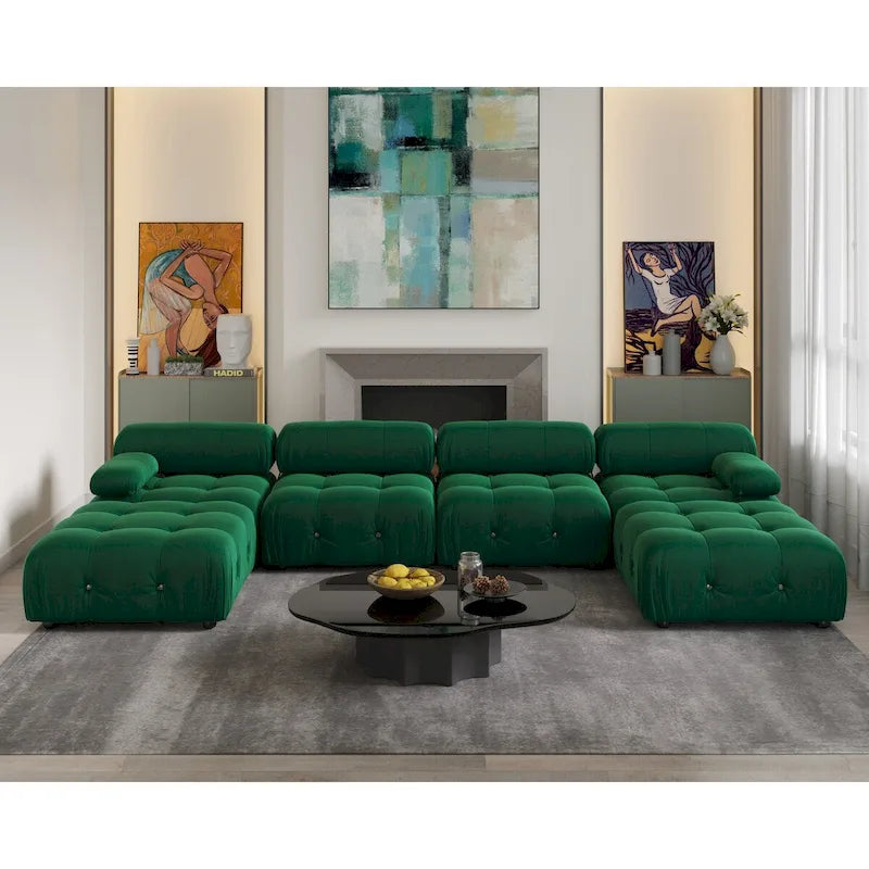 138' umbaubares modulares Ecksofa, U-förmige minimalistische Samtsofas