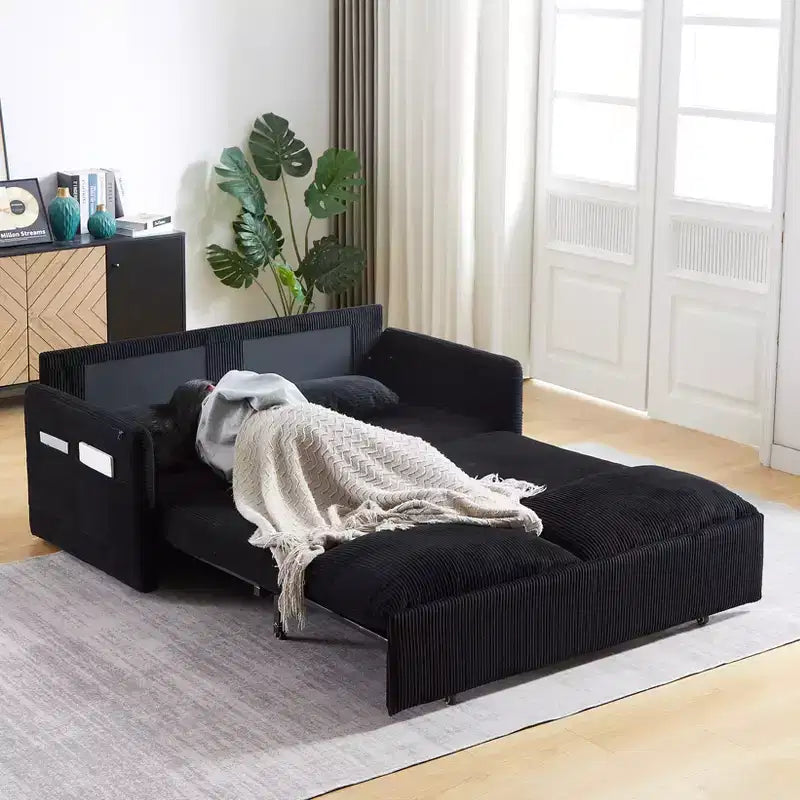 Divano letto in velluto a coste convertibile 3-in-1 da 64,5 con letto estraibile