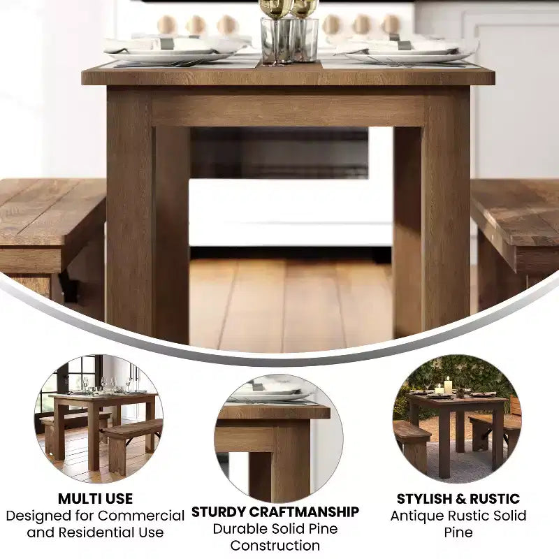 Mesa de comedor rústica Flash Furniture de pino macizo, rectangular, de 46 x 30