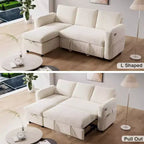 Sofá cama extraíble 2 en 1 Dyonery con chaise longue con almacenamiento, sofá seccional de pana C con puertos USB para sala de estar