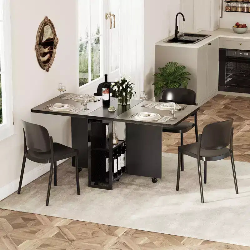 Mesa de comedor plegable para cocina, mesa de comedor que ahorra espacio, mesa de cocina extensible con ala abatible y 6 ruedas para espacios pequeños