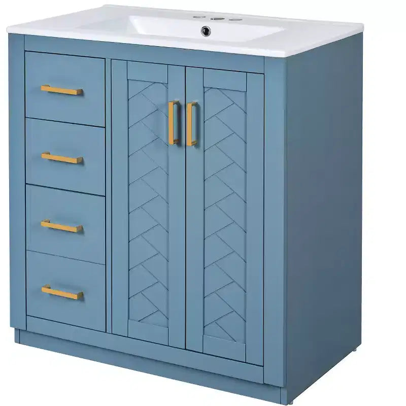 Meuble-lavabo de salle de bains de 30 po à lavabo simple, avec armoire et 3 tiroirs – noir / bleu / vert / indigo / blanc
