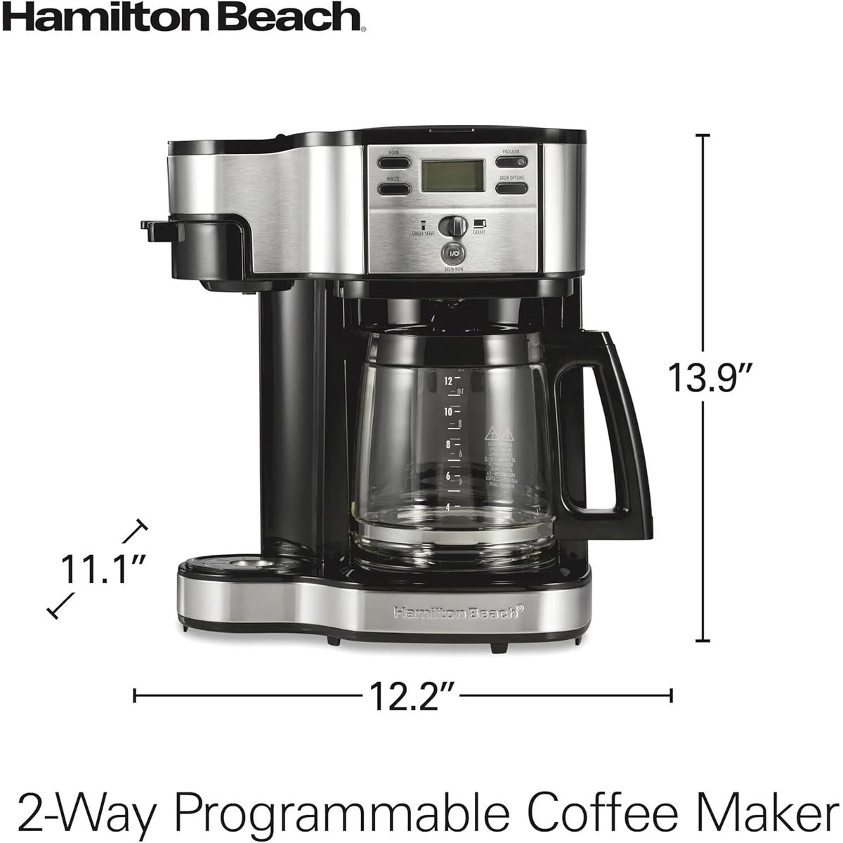 12-Tassen-Kaffeemaschine mit zwei Brühfunktionen und Einzelportionen, Glaskanne, automatische Pause und Ausgießfunktion, Schwarz