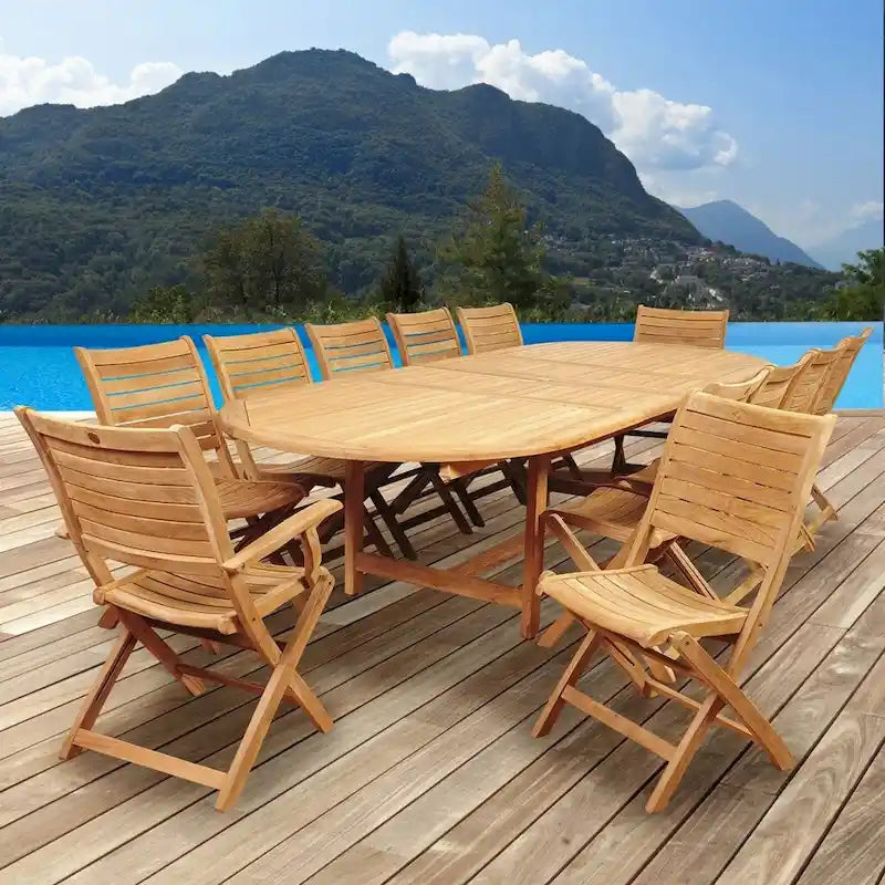 Juego de comedor extensible para patio de 13 piezas Amazonia Teak Sessa - 13 piezas