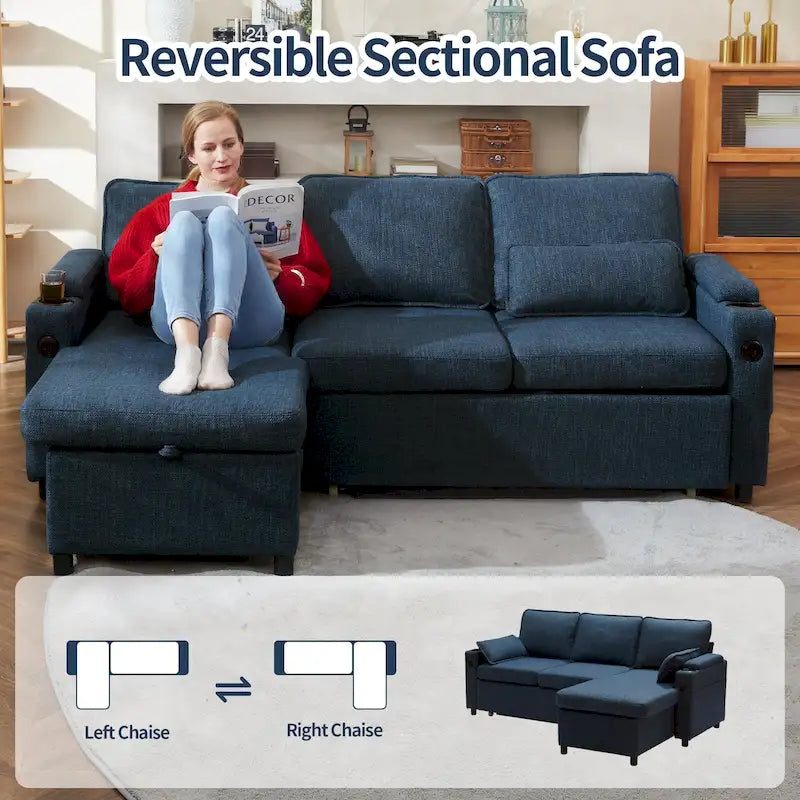 80 L-förmiges Schlafsofa, Schlafsofa mit ausziehbarem Bett, wendbares Schlafsofa