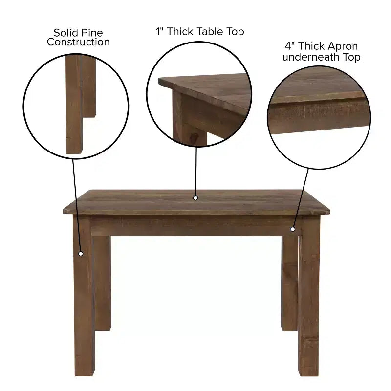Mesa de comedor rústica Flash Furniture de pino macizo, rectangular, de 46 x 30