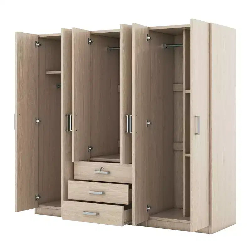 Armario de madera de 6 puertas con cajones para dormitorio
