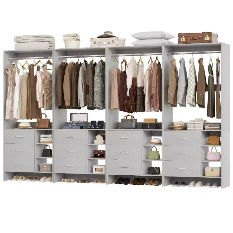 Set Besiost di 4 organizzatori per armadio con cassetti in legno e aste appendiabiti