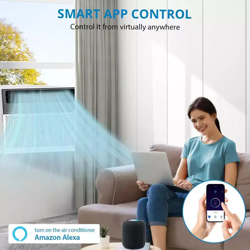 Inteligentny klimatyzator okienny Acekool o mocy 6000 BTU, klimatyzacja Wi-Fi z pilotem, ciche chłodzenie pomieszczeń do 250 stóp kwadratowych