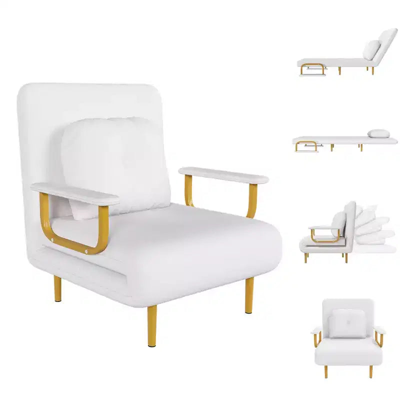 Divano letto pieghevole 3-in-1, poltrona trasformabile con schienale regolabile in 5 posizioni e cuscino, letto salvaspazio per soggiorno, camera da letto e ufficio (bianco)