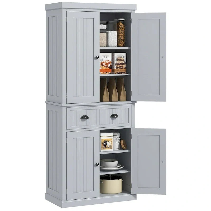 Dispensa da cucina da 72 pollici, mobile tradizionale indipendente con 4 ante e 3 ripiani regolabili, ampio cassetto centrale