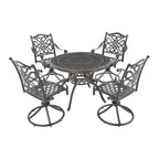 5-delige tuin-eetset van gegoten aluminium met 4 draaibare stoelen