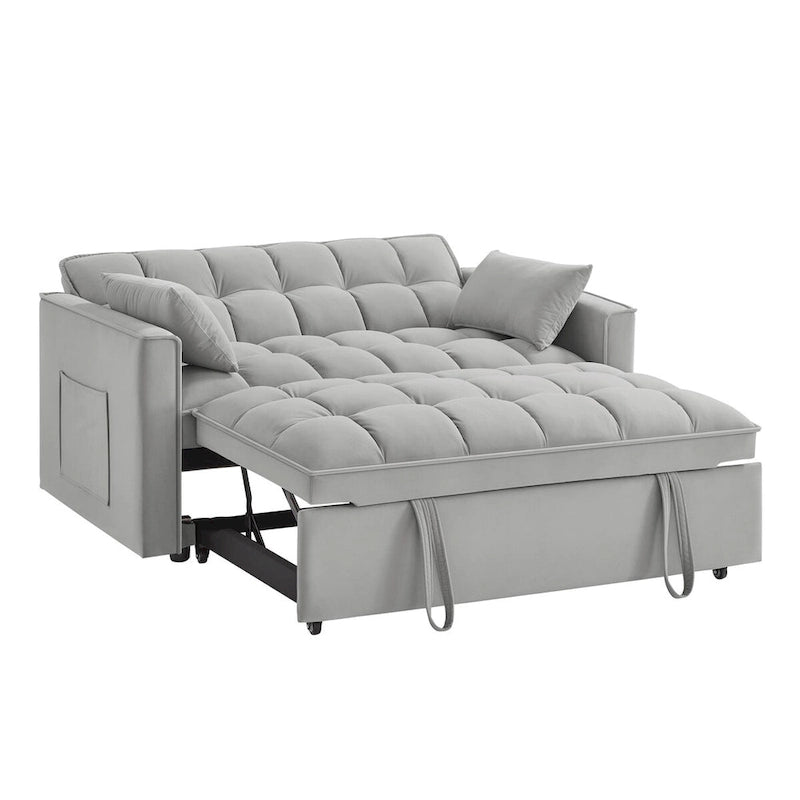 Divano letto loveseat 4 in 1 con braccioli e tasche portaoggetti, divano letto estraibile trapuntato multifunzione con schienale regolabile
