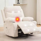 Drehbarer Schaukel-Relaxsessel mit Massage und Wärme, 360°-Gleiter mit Getränkehaltern und Seitentaschen, ergonomisches Loungesofa für Wohnzimmer, Wohnmobil und Kinderzimmer