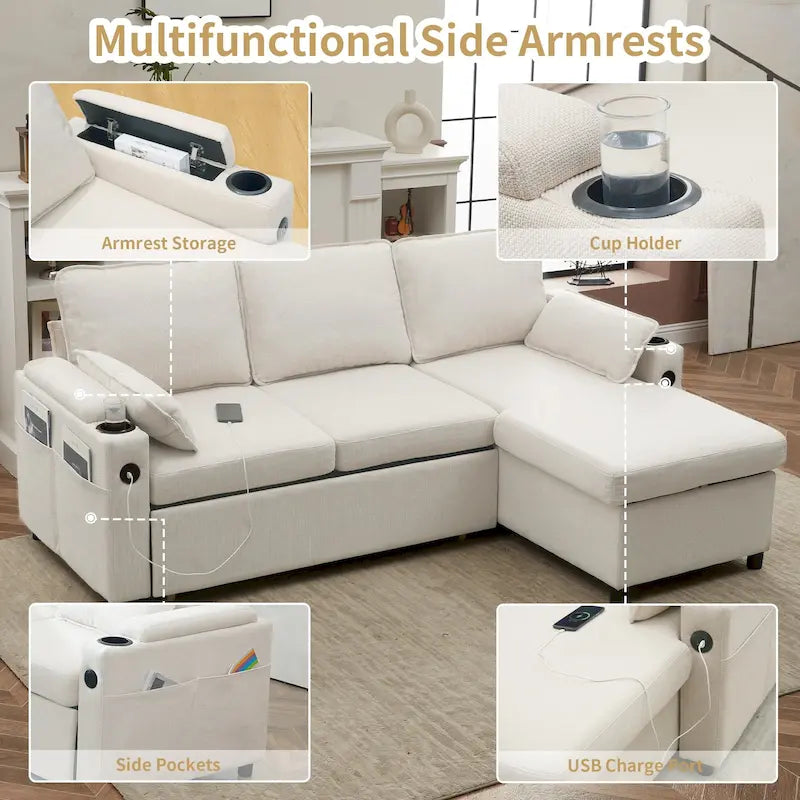 80 L-förmiges Schlafsofa, Schlafsofa mit ausziehbarem Bett, wendbares Schlafsofa